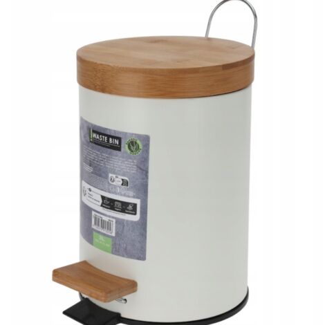 Cubo de basura tipo pedal con tapa de bambú, gran capacidad de 3 L, 17 x 17 x 24 cm