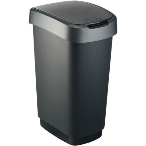 Cubo  de  basura  TWIST  50l  H602xAn298xP401mm  borde  de  tapa  negro  plata  oscura  ROTHO