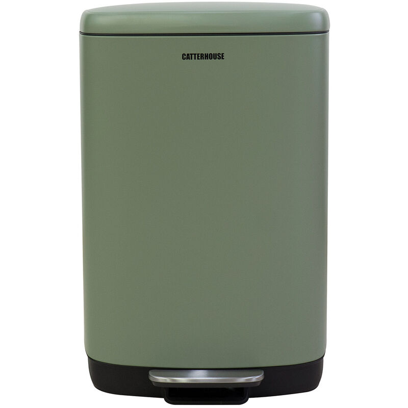 Poubelle de Recyclage Catter House Planeta 50L 42,5x34x63 cm en Métal avec Pédale, Bac Extractible et Amortisseur, Vert Olive