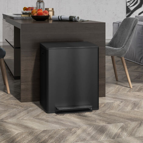 Cubo de la basura 47.7 x 37.5 x 56 cm Doble compartimento 2x25L Acero inoxidable Cierre suave Negro