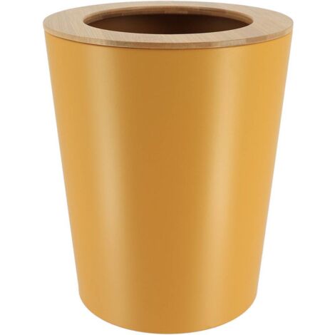 Cubo de metal abocinado con tapa de bambú 5l - bambú mostaza - Tendance