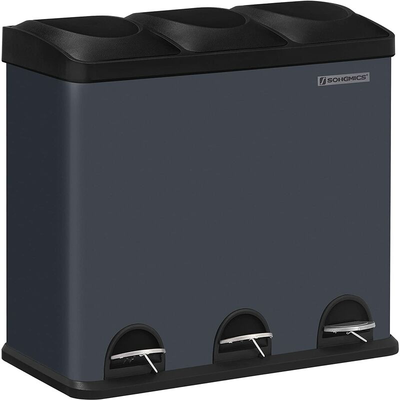 

Songmics - Cubo de Reciclaje 54L, Cubo de Basura, Cubo de Pedal de Acero con 3 Secciones, Cubos Internos, 6 Etiquetas de Clasificación, para una
