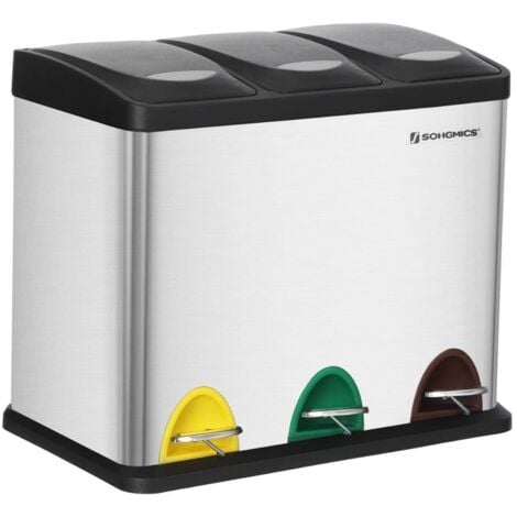Cubo de reciclaje de 3 compartimentos de 24L con pedal