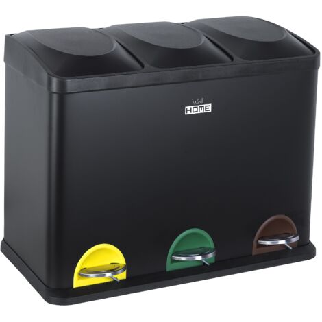 Cubo de reciclaje ecológico 45 litros de 3 compartimentos, reciclaje de basura / cubos de reciclaje, Gran Capacidad, para Papel, Vidrio y Plástico, Id