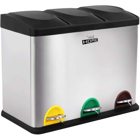Cubo de reciclaje ecológico 45 litros de 3 compartimentos, reciclaje de basura / cubos de reciclaje, Gran Capacidad, para Papel, Vidrio y Plástico, Id