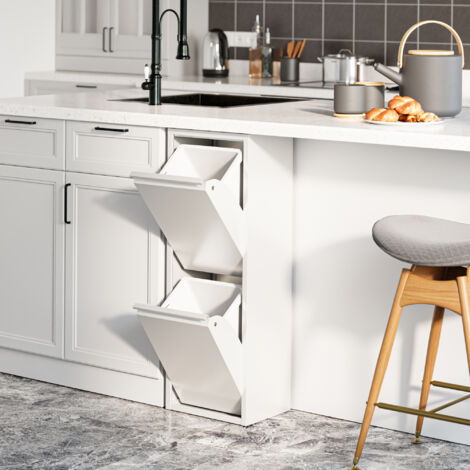 Cubo de reciclaje Sollentuna 2x14 L - Blanco [en.casa]