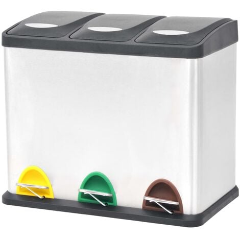 Cubo De Basura Y Reciclaje En Acero Inoxidable. 3 Compartimentos De 20  Litros. Cubek,acero Inoxidable, con Ofertas en Carrefour