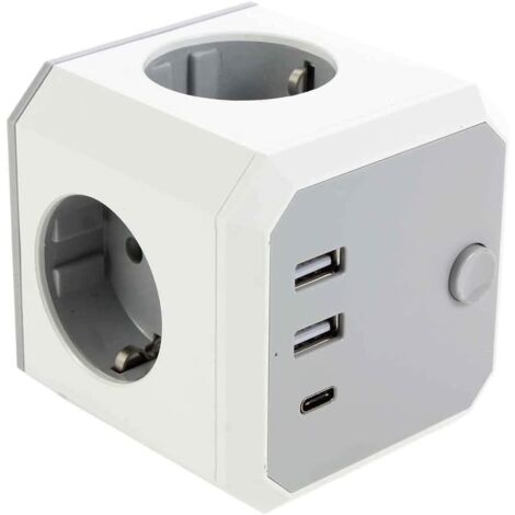Cubo di prese, adattatore per spina USB, presa a 4 vie con 2 porte USB e 1 porta di tipo C, multipresa 7 in 1 con interruttore, cubo di prese wireless con adattatore per spina, per ufficio, casa