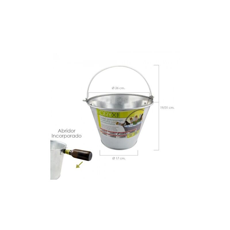 

Cubo zinc metal galvanizado multiusos 6 litros 26 x 17 x 19 (alt.) cm. con abre botellas