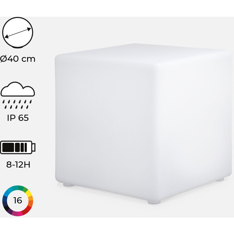 

Cubo luminoso LED multicolor recargable sin cables para exterior - 16 colores - CUBO LED 40cm - Multicolor