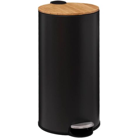 Cubo Pedal 20L  con tapa de bambú  Negro