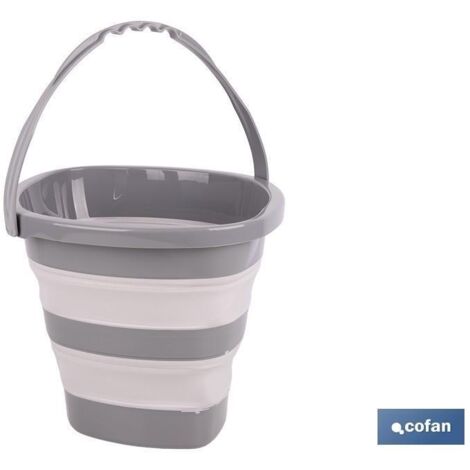 Cubo plegable gris y blanco 11 L con sistema de plegado rápido