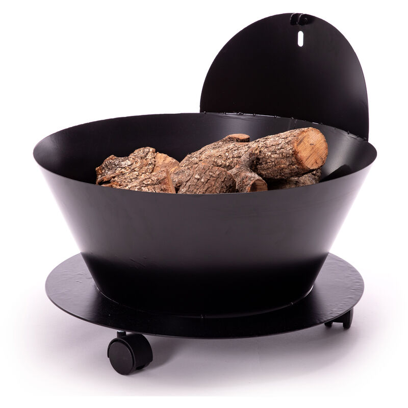 

Purline - Cubo porta leña con tapa y ruedas, acero negro