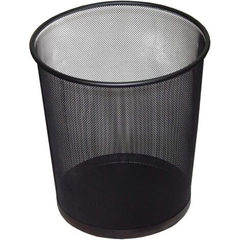 Cubo redondo de malla negra, 12 litros, papelera metálica para oficina y hogar, diseño transpirable, revestimiento resistente a la corrosión, base a prueba de fugas, 26,6 x 21,8 x 28 cm