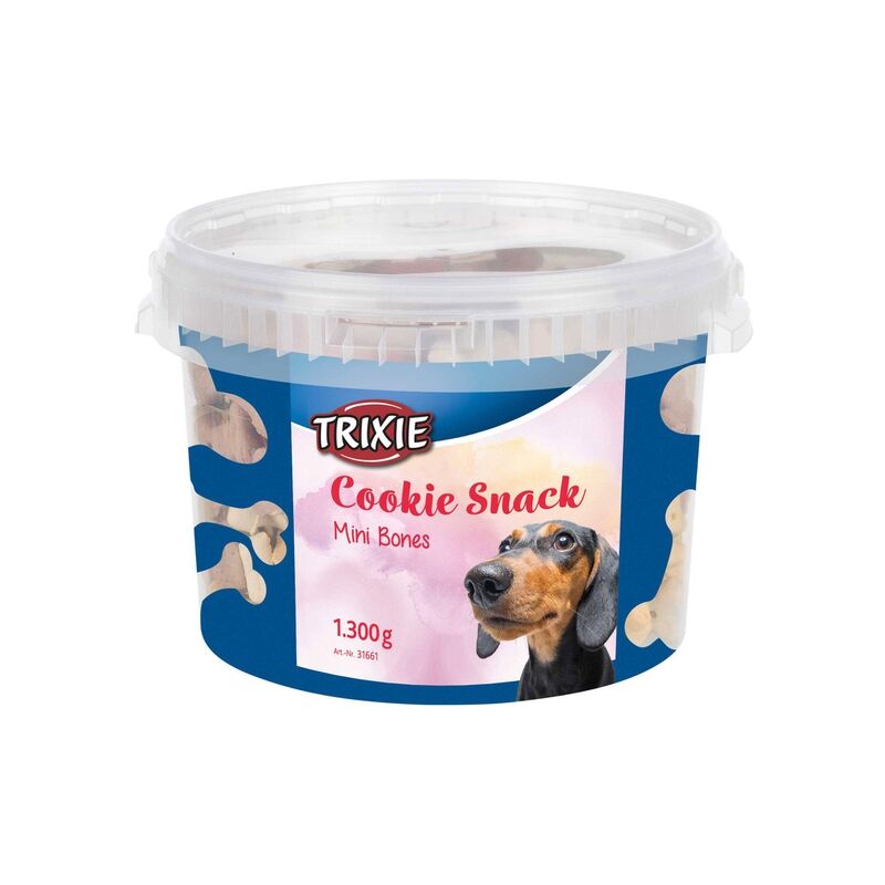 

Cubo Snacks de Galleta, Mini Huesos, 1.300 g - Trixie