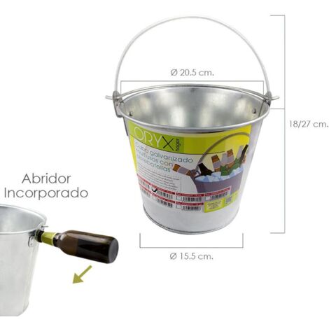 cubo zinc metal galvanizado multiusos  4 litros 20.5 x 18 x 15.5 (alt.) cm. con abre botellas