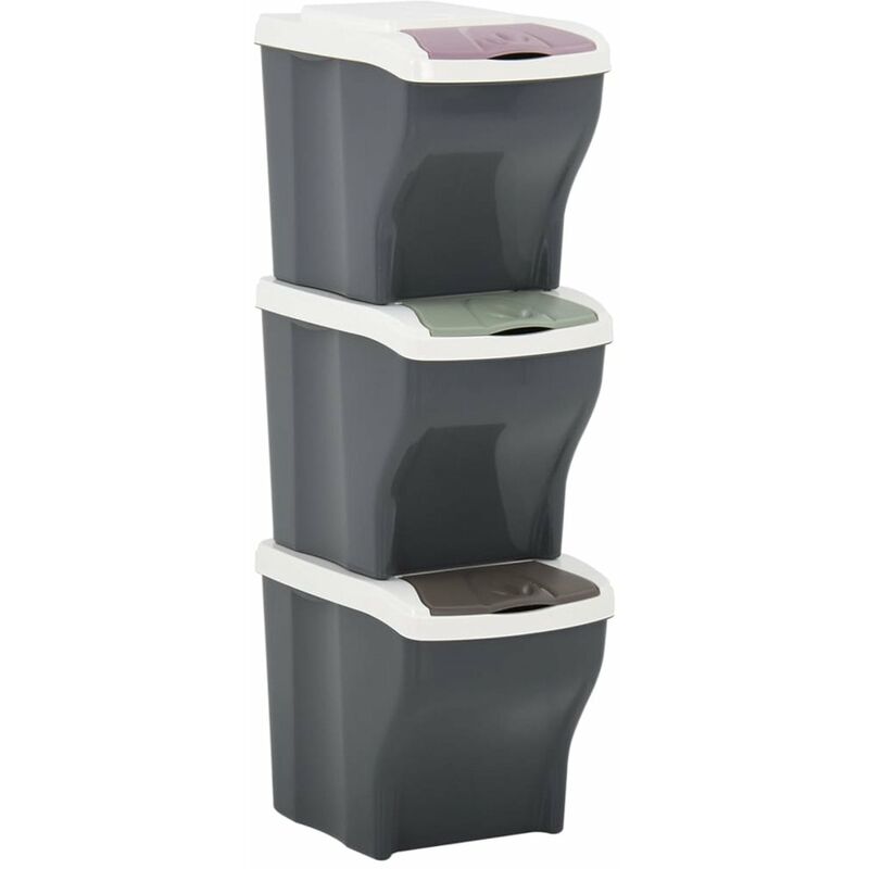 

Cubos de basura apilables 3 piezas gris oscuro 60 L