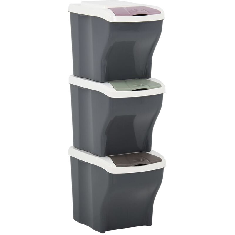 

Cubos de basura apilables 3 piezas gris oscuro 60 L