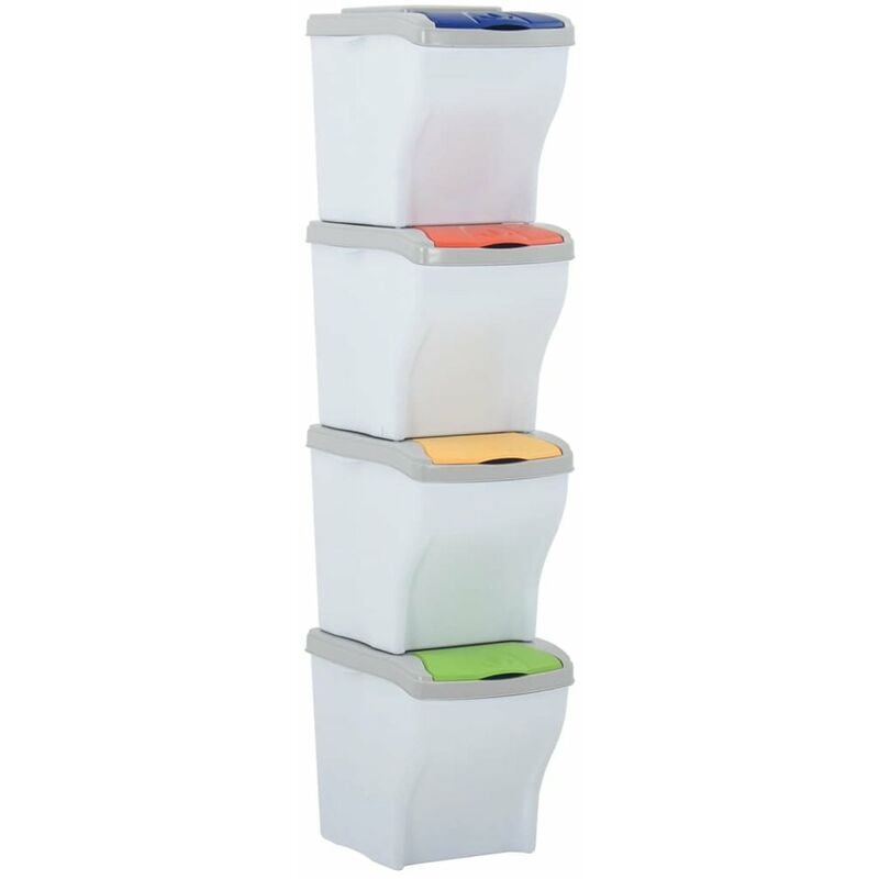 

Happyshopping - Cubos de basura apilables 4 piezas blanco 80 L