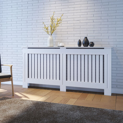 Cubre Radiadores Blanco Pequeño con Lamas Verticales Cubreradiadores Modernos 172x19x81.5 cm