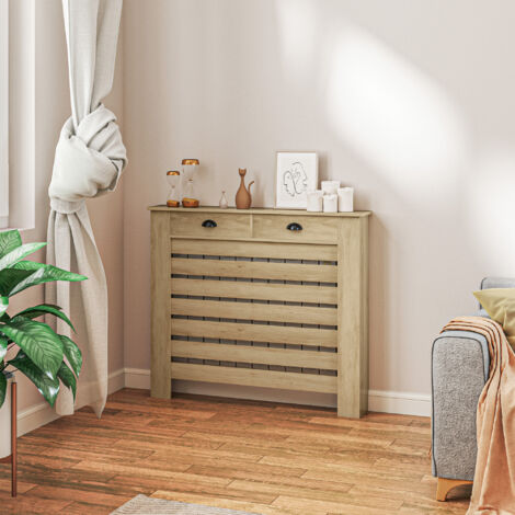 Cubre Radiadores de MDF con Cajón Cubierta para Radiador para Salón Dormitorio Pasillo 111x19x95,5 cm Roble