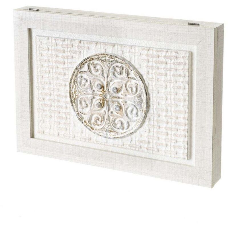 

Cuadro cubrecontador blanco pintado con mandala sobre lienzo para cajas eléctricas de 46x31 cm