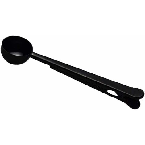 Cucchiaio da caffè con clip per sacchetto, cucchiaio con morsetti sigillati, multifunzione per latte in polvere, cucchiaino da caffè da 20 ml (Nero)