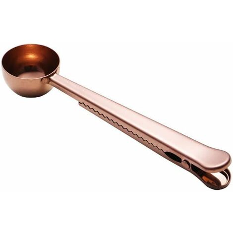Cucchiaio da caffè con clip per sacchetto, cucchiaio con morsetti sigillati, multifunzione per latte in polvere, cucchiaino da caffè da 20 ml (oro rosa)