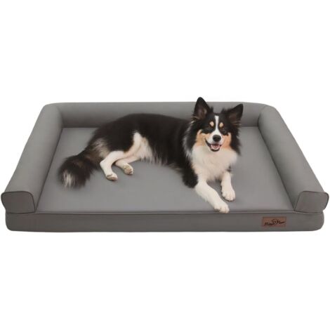 Cuccia Cane Interno Taglia Grande Letto per Cani in Ecopelle Antigraffio Facile da Purile, Con Bordi, Grigio 97x73x18cm