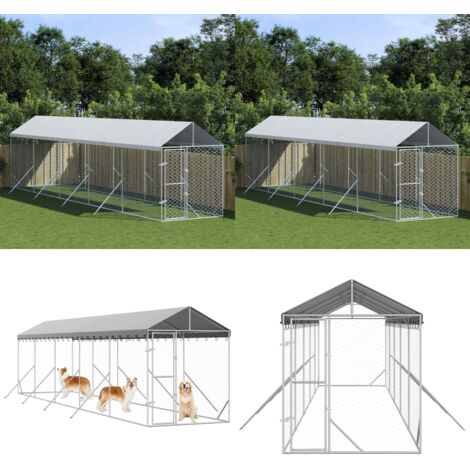 Cuccia Cani da Esterno Tetto Argento 2x10x2,5 m Acciaio Zincato - Cuccia per animali domestici - Cuccia con tetto