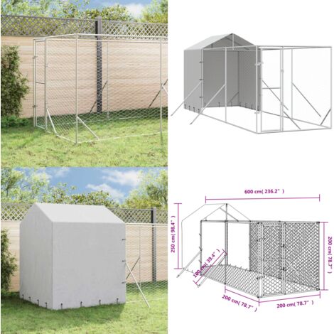 Cuccia Cani da Esterno Tetto Argento 2x6x2,5 m Acciaio Zincato - Cuccia per animali da compagnia - Cuccia con tetto