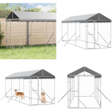 Cuccia Cani da Esterno Tetto Argento 2x6x2,5 m Acciaio Zincato - Cuccia per animali domestici - Cuccia con tetto