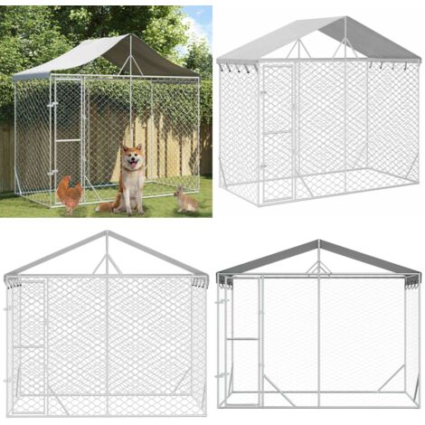 Cuccia Cani da Esterno Tetto Argento 3x1,5x2,5m Acciaio Zincato - Cuccia per cani con tetto - Cuccia per animali da compagnia