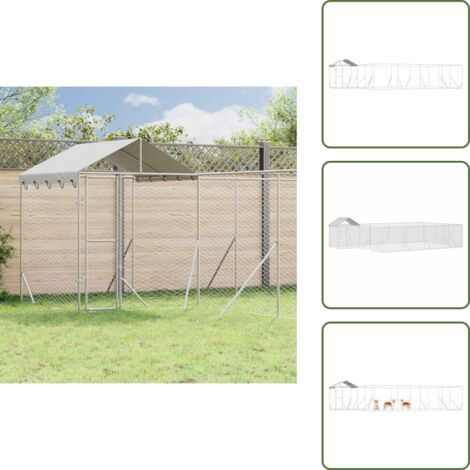 Cuccia in acciaio zincato - vidaXL Cuccia Cani da Esterno Tetto Argento 10x6x2,5 m Acciaio Zincato - Cuccia con porta a serratura