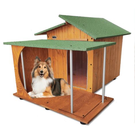 Cuccia in Legno per Cani da Esterno "Rinforzata" mod. Alpi con Veranda Tendina OMAGGIO MADE IN ITALY B - Barboncino 60x98xH62 Tendina OMAGGIO
