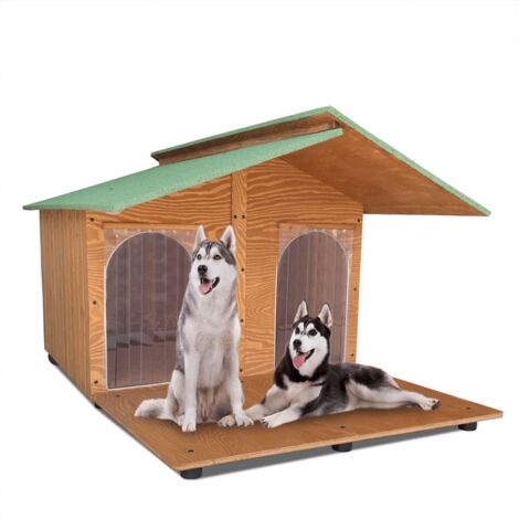 Cuccia In Legno Per Cani da Esterno "Rinforzata" mod. Extra Large con Pensilina e Davanzale  MADE IN ITALY C - Mod. 4XL “Gigante” Con Doppio Ingresso E Separé con 2 TENDINE OMAGGIO