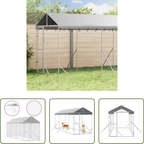 Cuccia per animali domestici -  Cuccia Cani da Esterno Tetto Argento 2x6x2,5 m Acciaio Zincato