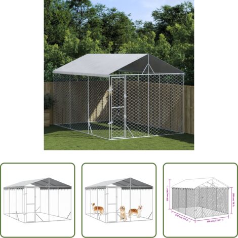 Cuccia per animali domestici -  Cuccia Cani da Esterno Tetto Argento 3x4,5x2,5m Acciaio Zincato
