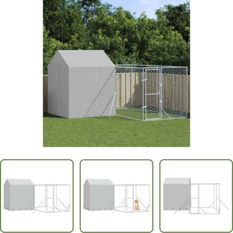 Cuccia per animali domestici -  Cuccia Cani da Esterno Tetto Argento 4x4x2,5 m Acciaio Zincato
