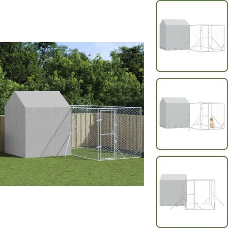 Cuccia per cani con porta - vidaXL Cuccia Cani da Esterno Tetto Argento 4x4x2,5 m Acciaio Zincato - Cuccia per cani in acciaio zincato