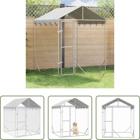 Cuccia per cani -  Cuccia Cani da Esterno Tetto Argento 2x2x2,5 m Acciaio Zincato