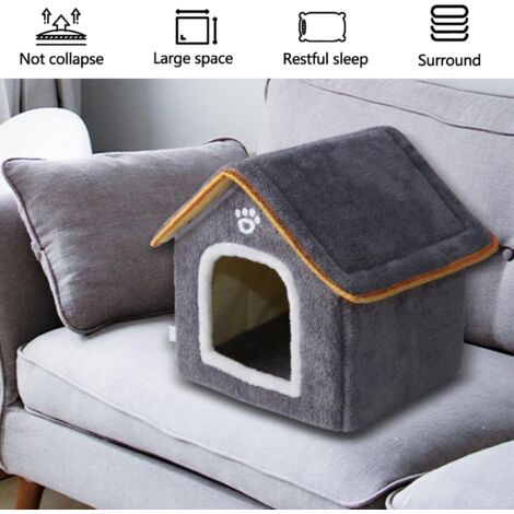 Cuccia per cani, cuccia per gatti calda e confortevole, igloo lavabile in peluche per cani e gatti, comoda cuccia per cuccioli, gattini, conigli (M, grigio)
