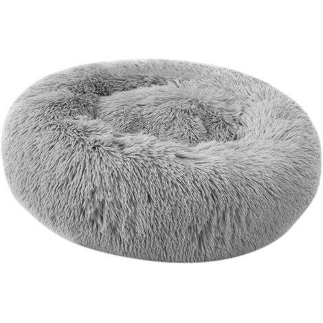 Cuccia per cani, cuccia rotonda con cuscino per gatti, comodo divano morbido a forma di ciambella per cani e gatti di tutte le taglie, tessuto felpato (L, grigio)