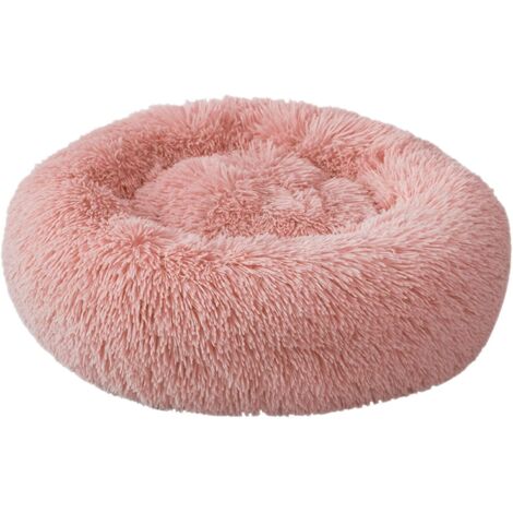 Cuccia per cani, cuccia rotonda con cuscino per gatti, comodo divano morbido a forma di ciambella per cani e gatti di tutte le taglie, tessuto felpato (L, rosa)