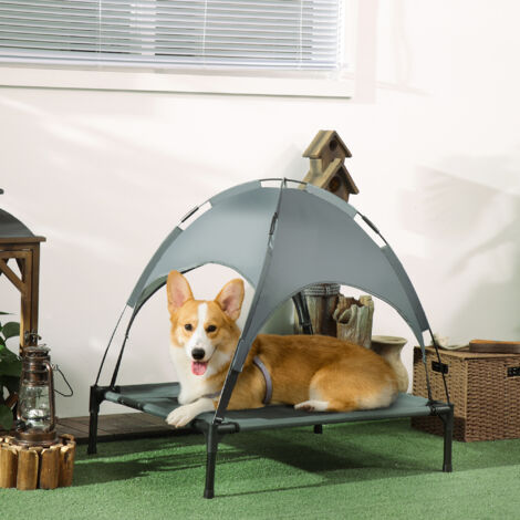 Cuccia per cani da esterno 76x61x73cm Leggera Portatile Con baldacchino Trasportabile Telaio in metallo Grigio