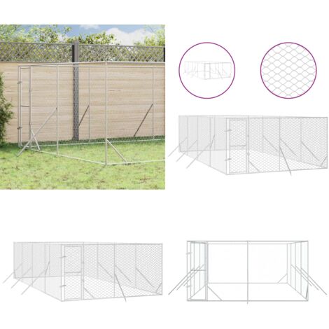 Cuccia per Cani da Esterno Argento 4x8x2 m in Acciaio Zincato - Cuccia per animali domestici - Cuccia in acciaio zincato