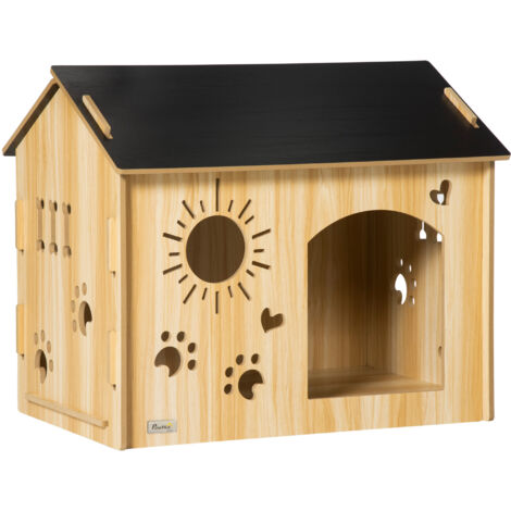 Cuccia per Cani da Interno 69x50x58,5cm Casetta Intagliata in MDF Quercia e Nero