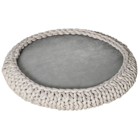 CUCCIA PER CANI E GATTI ROTONDA CON BORDI RIALZATI E CUSCINO, IMBOTTITO EFFETTO VELLUTO, F93X15CM, GRIGIA