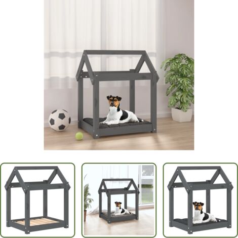 Cuccia per cani grigia -  Cuccia per Cani Grigia 61x50x70  cm in Legno Massello di Pino