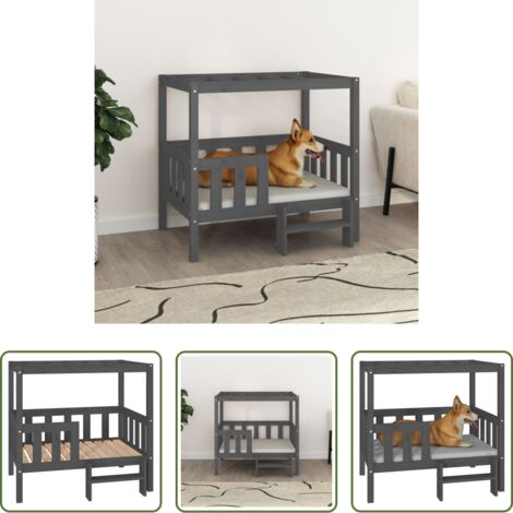 Cuccia per cani grigio -  Cuccia per Cani Grigio 95,5x73,5x90cm in Legno Massello di Pino